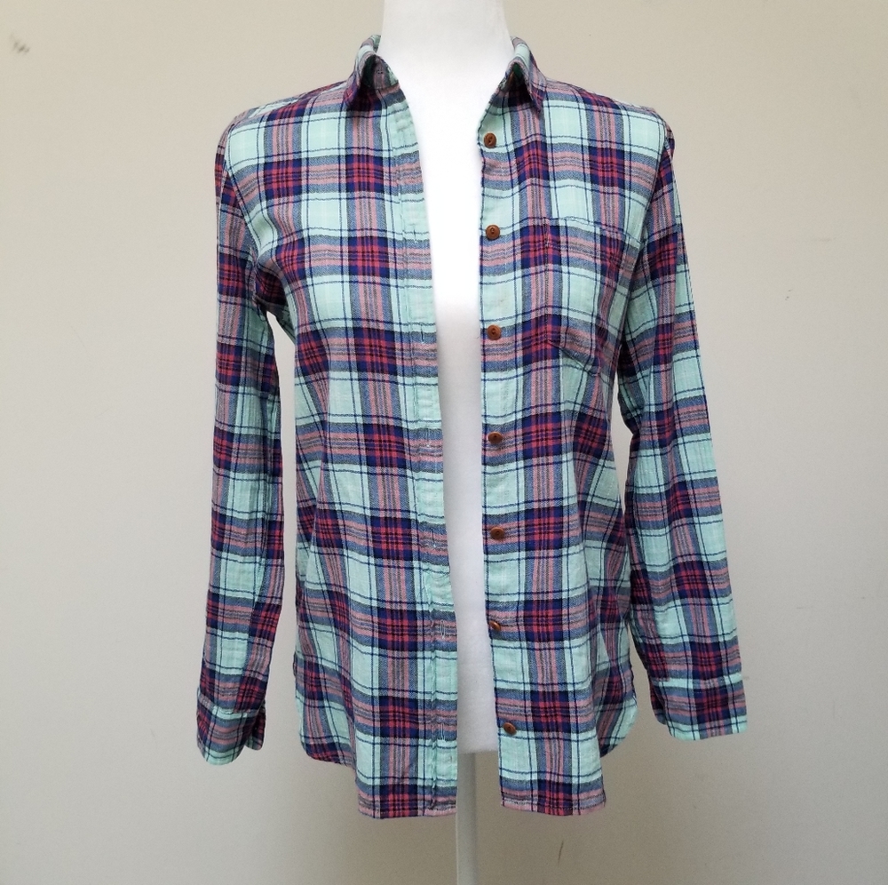 J Crew Boyfriend Fit Grunge Blue and Red Plaid Shirt Size 0